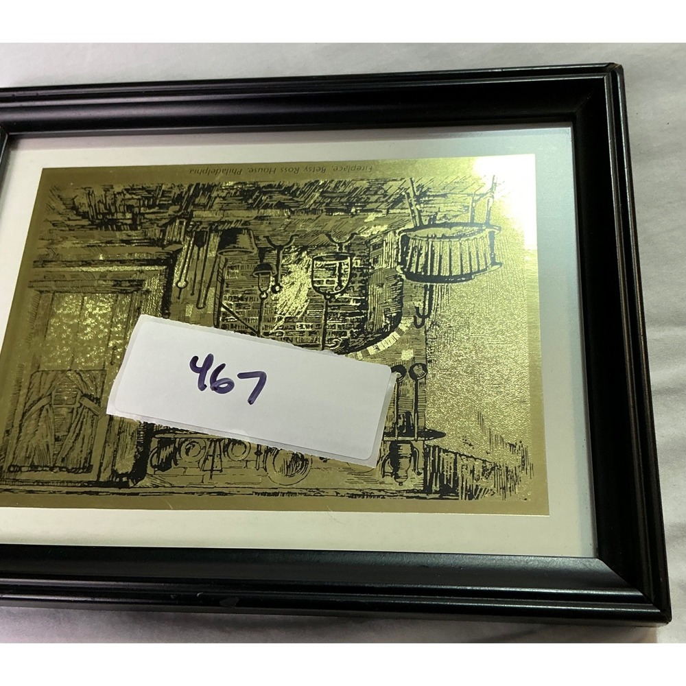 Vintage Betsy Ross House Philadelphia Gold Foil Framed Wall Art Print Decor - Picture 7 of 7